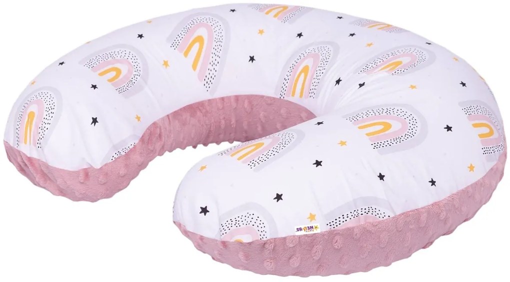 Baby Nellys Dojčiaci vankúš 125 cm, bavlna, minky, Rainbow - biela/pudrová