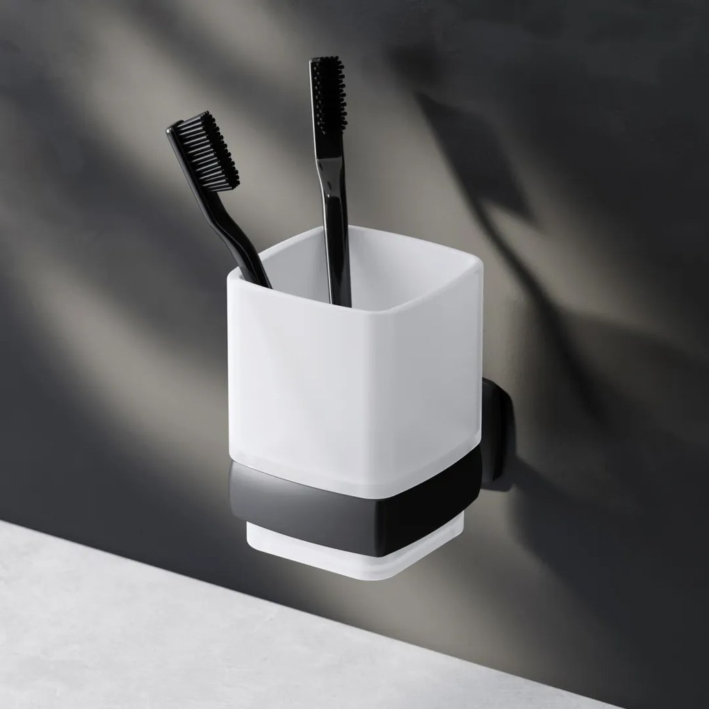 Sklenený pohár na zubné kefky AM.PM Gem AGA34322 nástenný, čierny