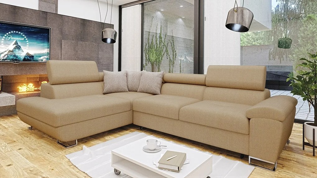 Rohová rozkladacia sedačka Alvin Premium, Dostupné poťahy: Otusso 02 + Sorriso 05 + Sorriso 05, Strana: pravá