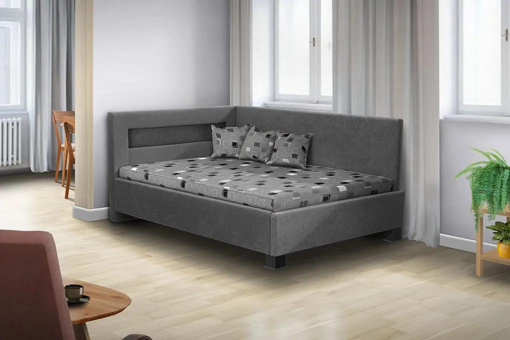 Nabytekmorava Čalúnená posteľ s úložným priestorom Mia Robin 160 cm s LED osvetlením matrac: matrace 15 cm, farebné čalúnenie: šedá, úložný priestor: bez úložného priestoru