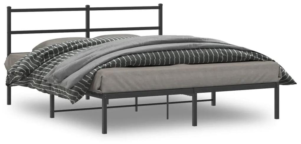 Kovový rám postele s čelom čierny 150x200 cm 355367