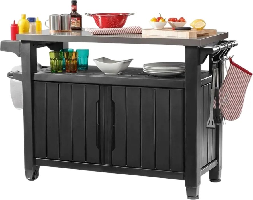Keter Multifunkčný záhradný grilovací stolík UNITY XL 207 l grafit, 134 x 52 x 90 cm