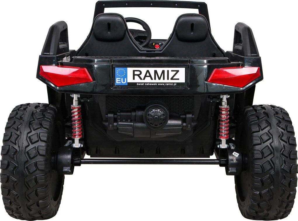 Ramiz Clash batériový kočík pre 2 deti čierny + diaľkové ovládanie + pohon 4x4 + nastavenie sedadla + rádio MP3 + LED