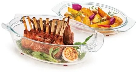Tescoma Oválny pekáč s poklopom GrandCHEF 35 x 21 cm, sklenený