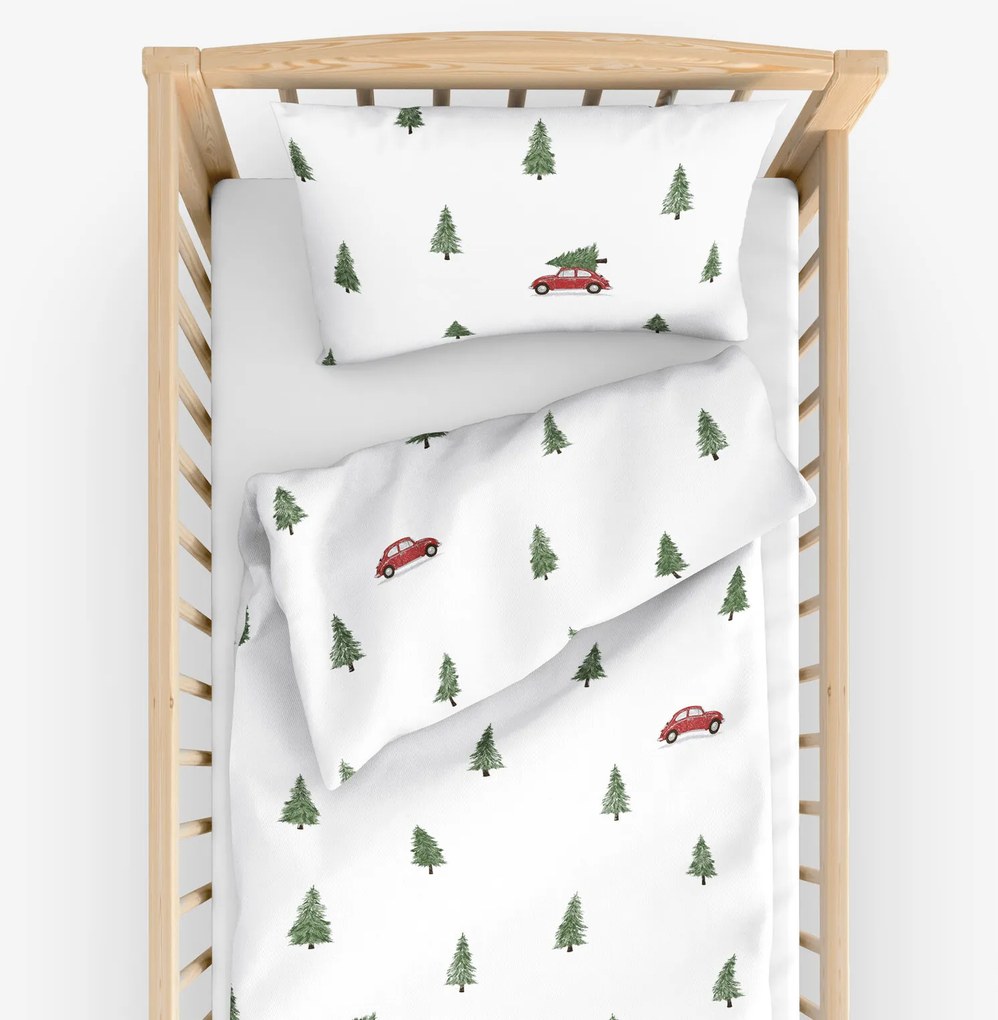 Goldea vianočné bavlnené obliečky do detské postieľky - cesta pre stromček 90 x 130 a 40 x 60 cm