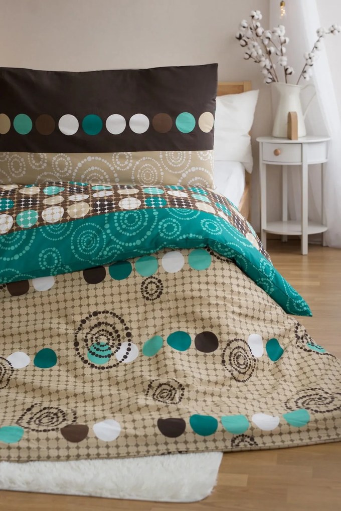 Polybavlnené obliečky na 2 postele CIRCLES GREEN, zelené Rozmer obliečky: 2 ks 70 x 90 cm | 2 ks 140 x 200 cm