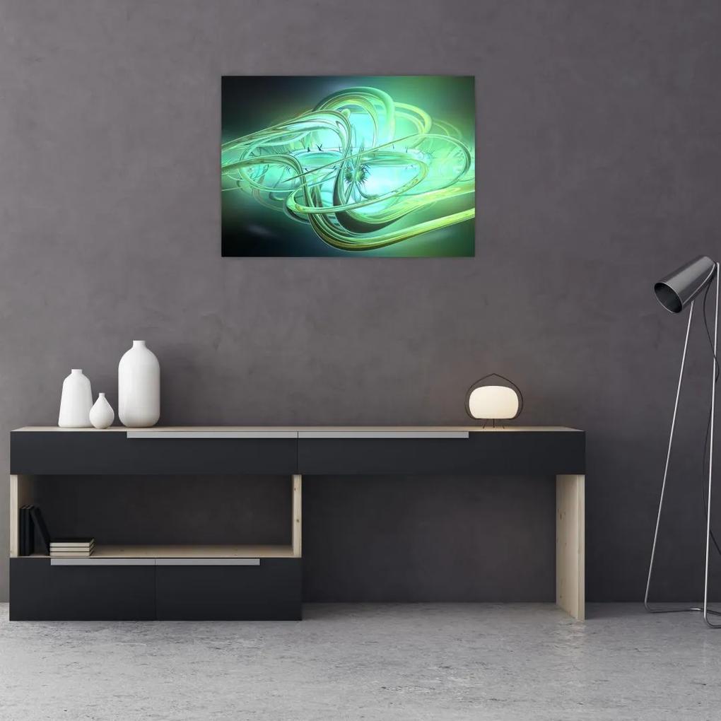 Sklenený obraz zelenej abstrakcie (70x50 cm)