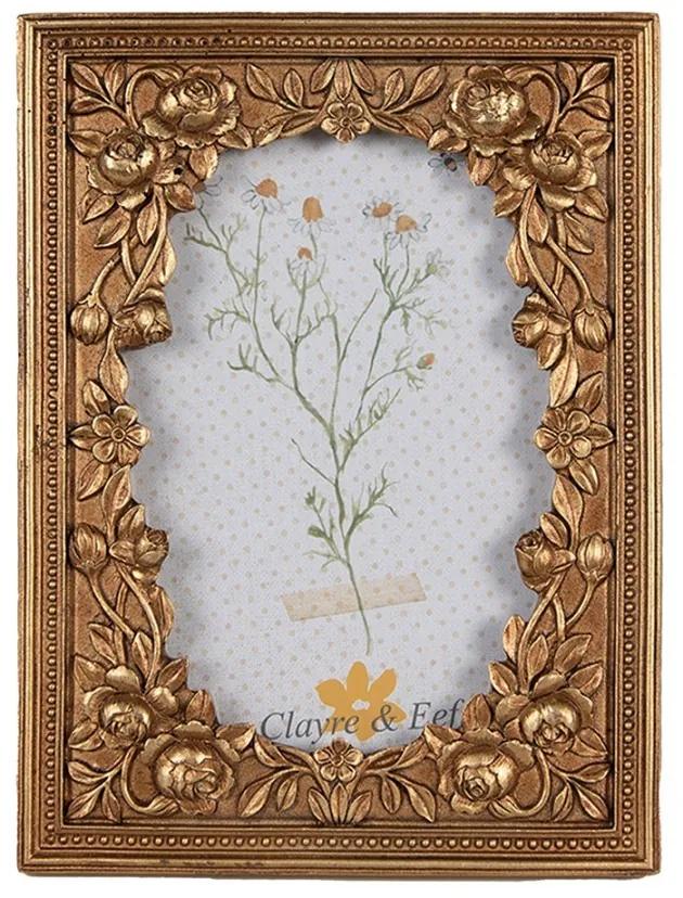 Zlatý antik fotorámik zdobený kvetmi - 17*2*22 cm / 13*18 cm
