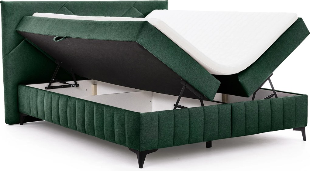 Posteľ Boxspring Wasil 160x200 s úložným priestorom - zelený hydrofóbny zamat Element 12