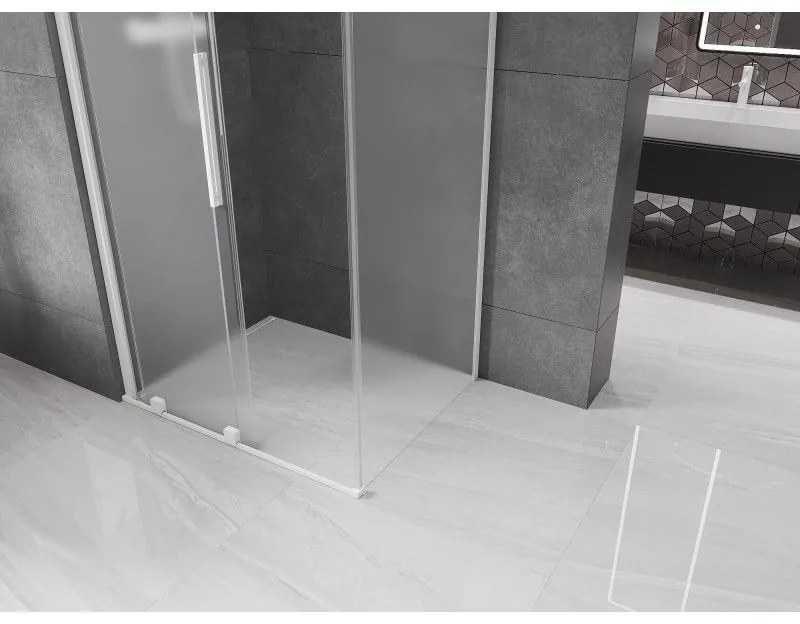 Mexen Velar, sprchový kút s posuvnými dverami 140 x 100 cm, 8mm sklo námraza, biela matná, 871-140-100-31-20