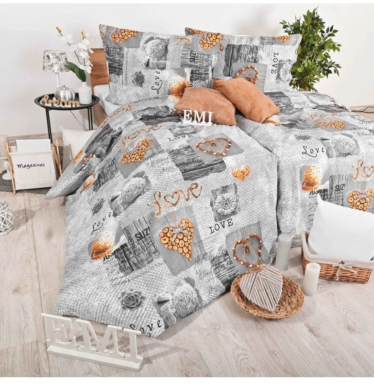 Obliečky bavlnené Zaos sivé EMI, Štandardný set jednolôžko obsahuje 1x 140x200 + 1x 70x90