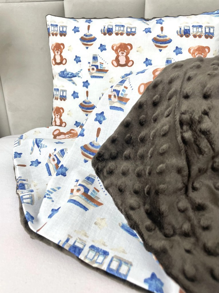 INTERMEDIC SK Set Intermedic do kočíka Macko s vláčikom/minky hneda 100x75/40x30 cm