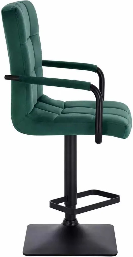 LuxuryForm DESIGN Barová stolička VERONA BLACK VELUR na čiernej hranatej podstave - zelená