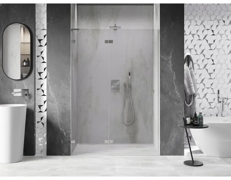 Mexen, Mexen Lunar L ľavé otočné sprchové dvere 140 cm, transparentné, brúsený nikel - 834L-140-000-97-00-L