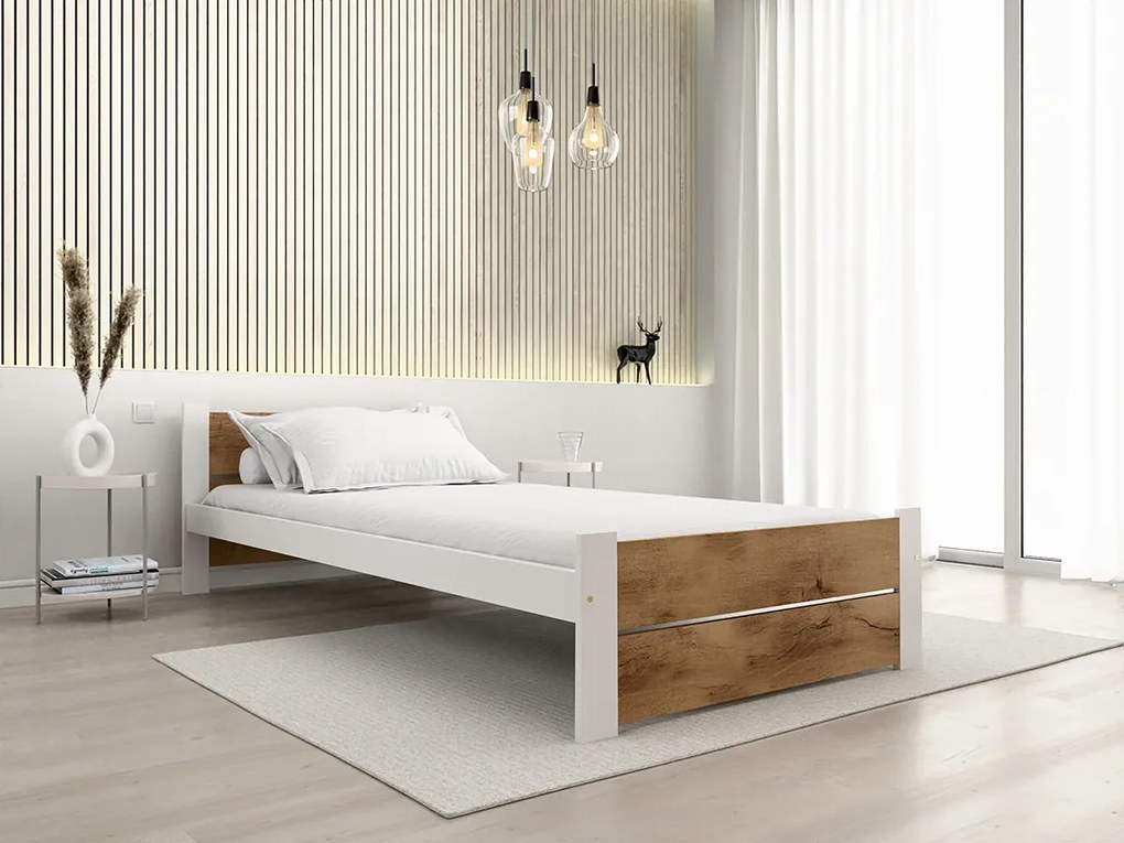 Posteľ IKAROS DOUBLE 90 x 200 cm, dub artisan/biela Rošt: Bez roštu, Matrac: Matrac COCO MAXI 20 cm
