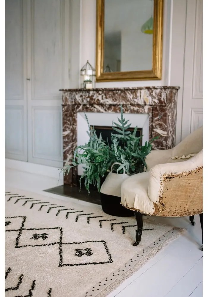 Krémový prateľný ručne tkaný bavlnený koberec 140x210 cm Bereber Rhombs – Lorena Canals