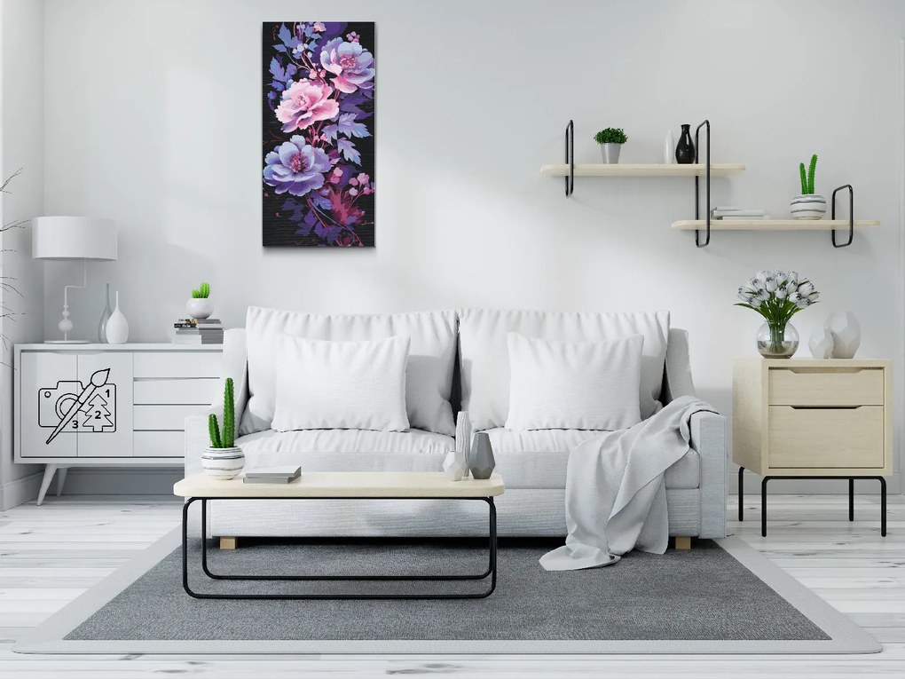 Gario Maľovanie podľa čísel Modro fialové ruže Rozmery: 40 x 80 cm, Rámovanie: Iba zrolované plátno