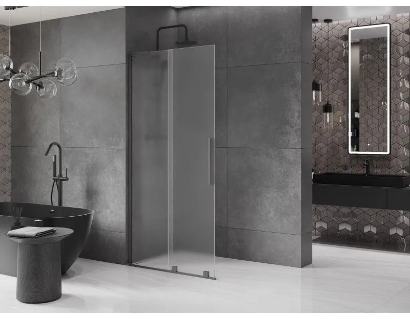 Mexen Velar L, posuvná sprchová zástena Walk-in 120 x 200 cm, 8mm sklo námraza, brúsený grafit, 871-120-003-33-95