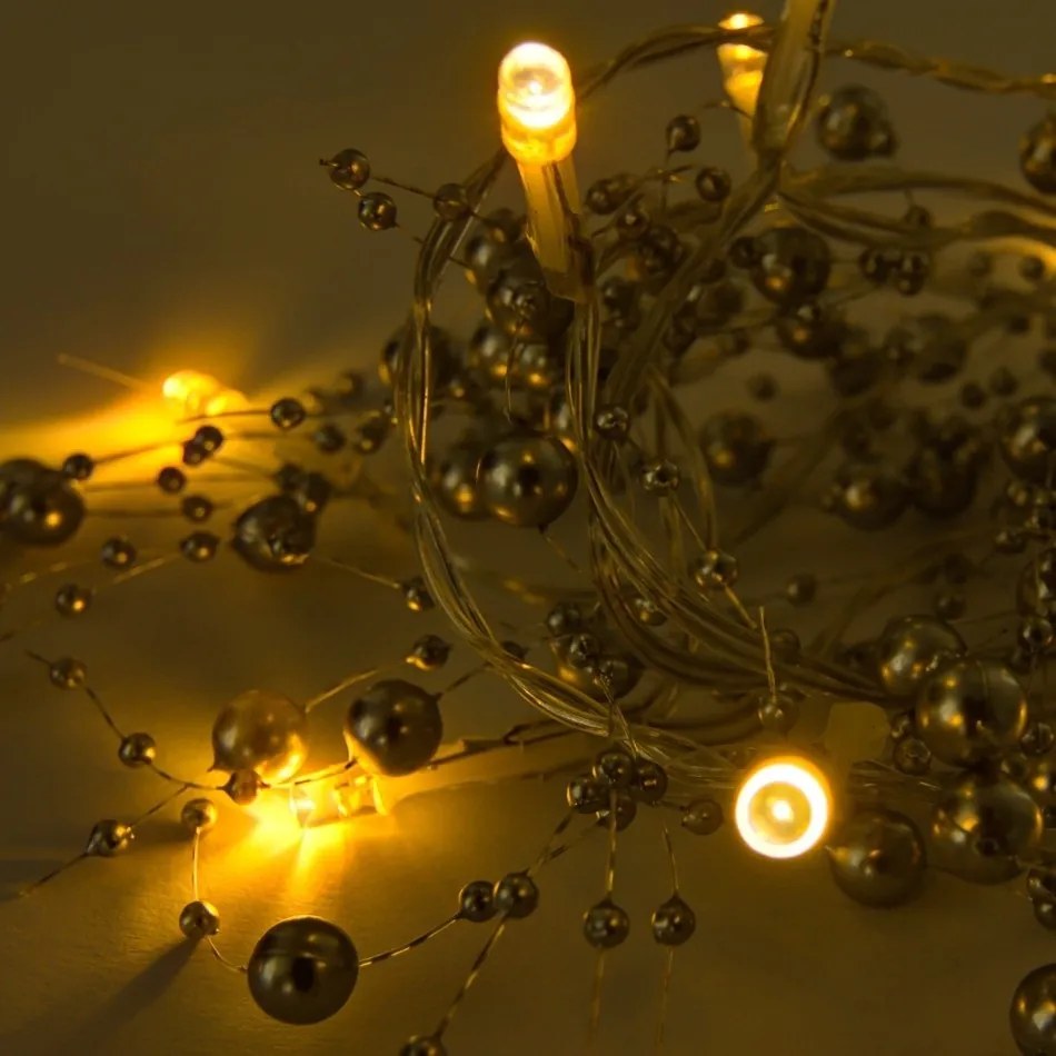 DECOLED LED světelný řetěz na baterie, stříbrné perly, teple bílá, 10 diod, 1,3 m