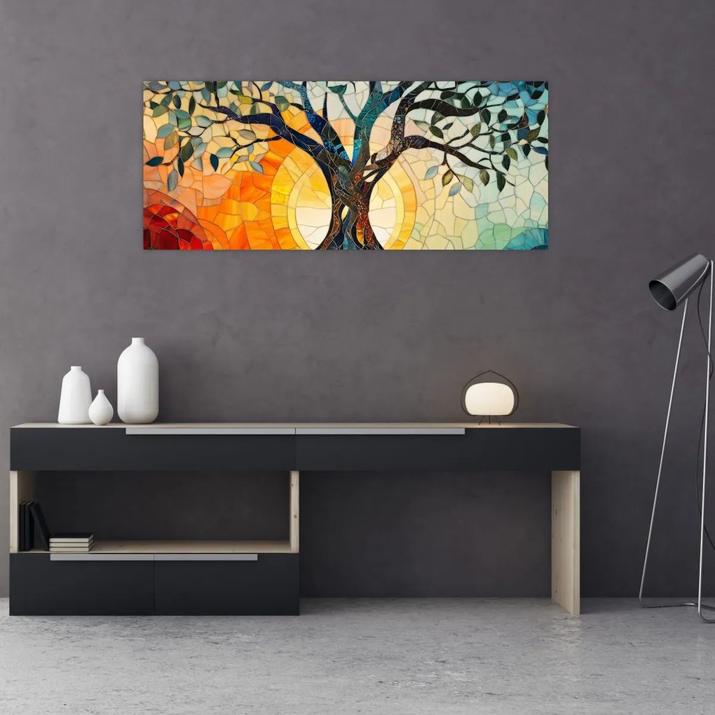 Obraz – Mozaika – slnko a strom I. (120x50 cm)