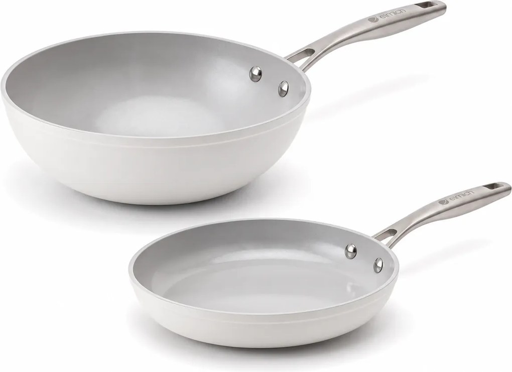 Elmich Základná súprava keramických panví Zen 2 ks - klasická + wok, krémovo biela