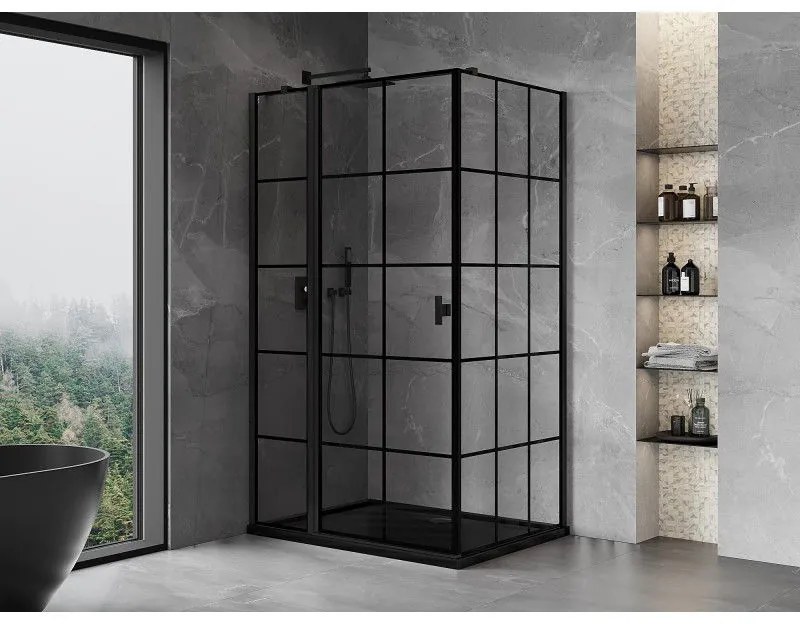 Mexen Mist T, sprchový kút s krídlovými dverami, ľavý, 75 x 95 cm, 8mm číre sklo, čierny profil, 8A4T-095-075-70-77-L