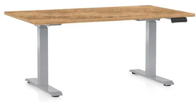 Výškovo nastaviteľný stôl OfficeTech D, 140 x 80 cm, sivá podnož, dub zlatý