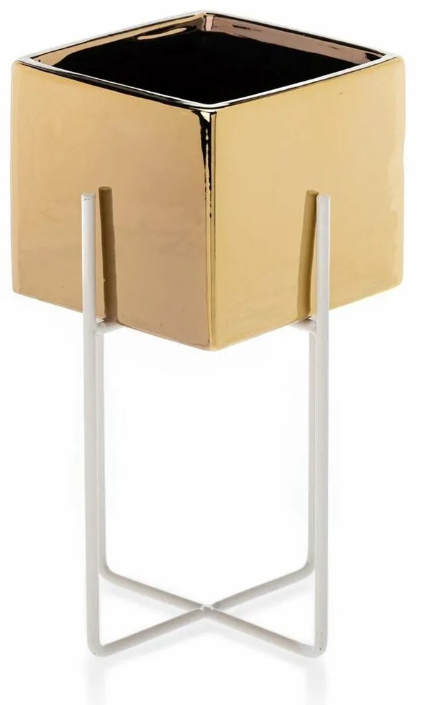 KERAMICKÝ KVETINÁČ SO STOJANOM MIZU 22X12 CM ZLATÁ/BIELA