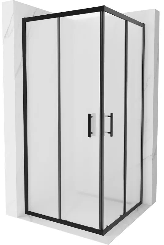 Mexen Rio, štvorcový sprchovací kút s posuvnými dverami 90(dvere) x 90(dvere) x 190 cm, 6mm sklo námraza, čierny profil, 860-090-090-70-30