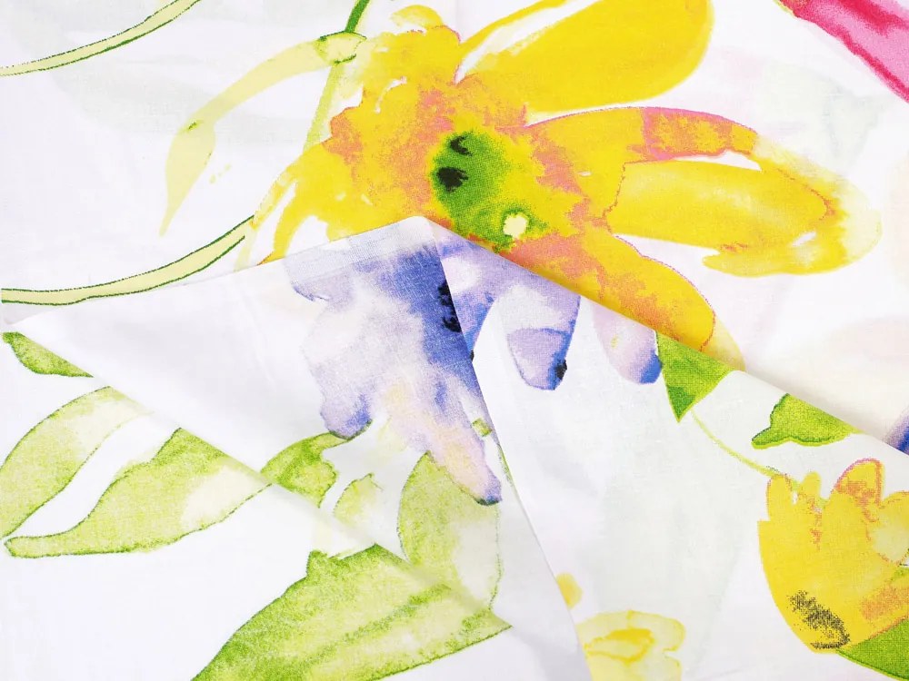 Biante Bavlnený záves Sandra SA-481 Žlto-ružové akvarelové kvety na bielom 140x140 cm