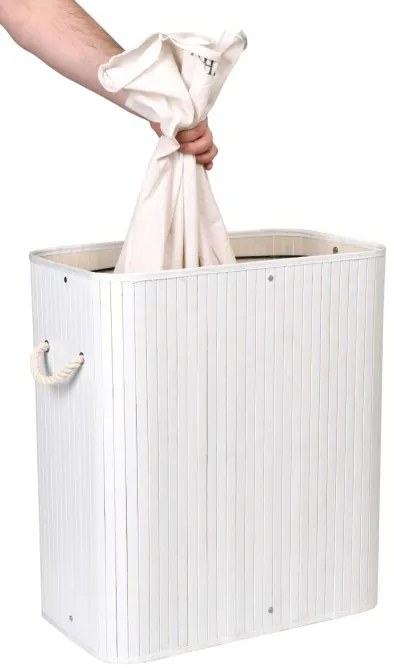 Kôš na bielizeň 2 priehradkový 100 l bambusový biely