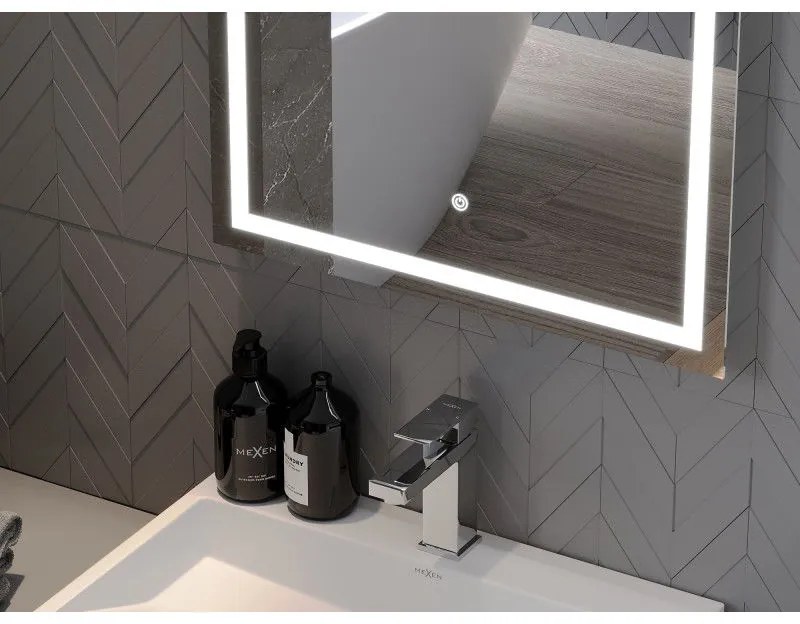 Mexen Miko, LED kúpeľňové zrkadlo s podsvietením 60 x 80 cm, 6000K, ochrana proti zahmlievaniu, 9819-060-080-611-00