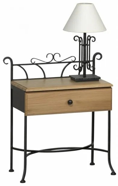IRON-ART Nočný stolík ALTEA - so zásuvkou, kov + drevo