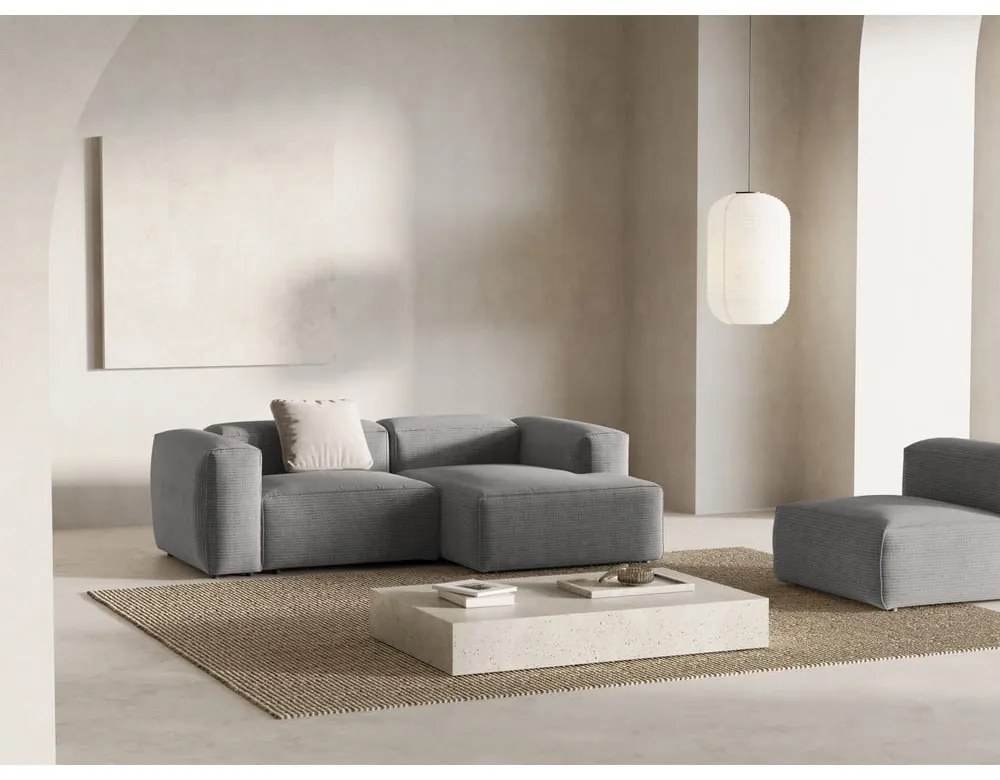 Svetlosivá menčestrová rohová pohovka (pravý roh/s leňoškou) Bergano – Cosmopolitan Design