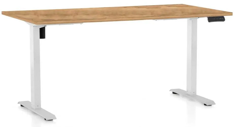 Výškovo nastaviteľný stôl OfficeTech B, 160 x 80 cm, biela podnož, dub zlatý