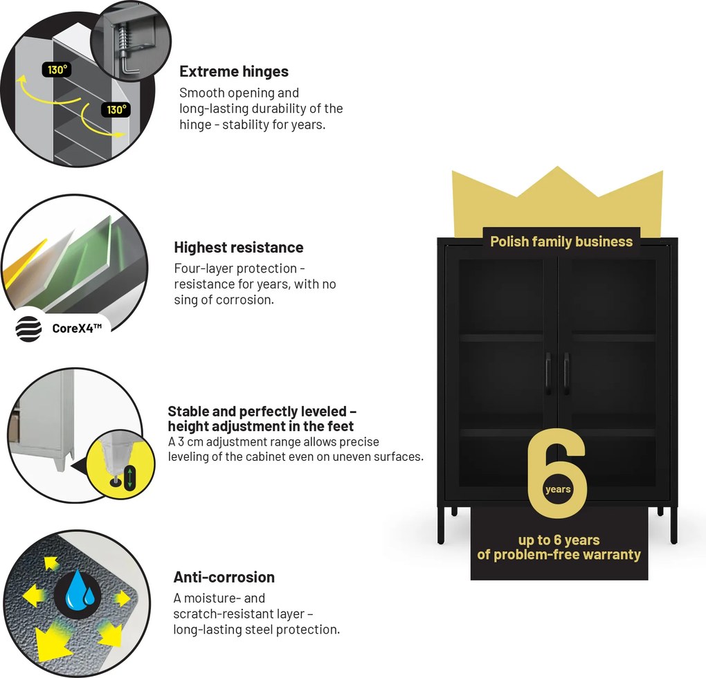 Čierna nízká sklenená vitrína GINA Modern 800 x 1015 x 400 mm