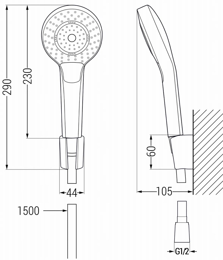 Mexen príslušenstvo - ručný sprchový set Oval R-05, 3-funkcie, čierna, 785055052-70