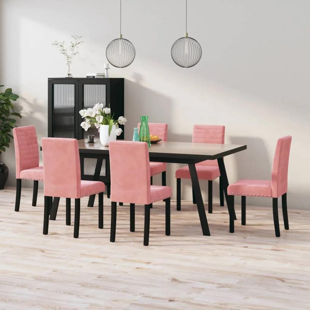 vidaXL Jedálenské stoličky 6 ks ružové zamatové