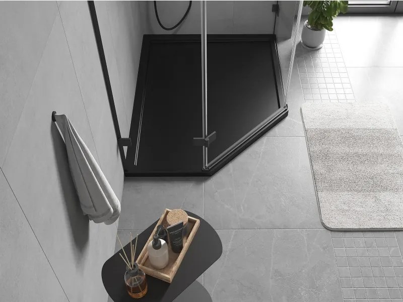 Mexen Flow, päťuholníková sprchová vanička slim 100 x 90 cm, pravá, čierna matná - 46P709010R