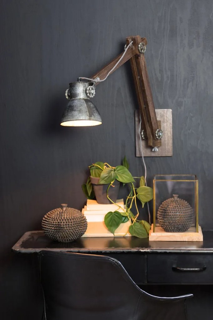 Hnedo - strieborná antik nástenná lampa Efren - 58 * 18 * 55 cm / E27 / 40W