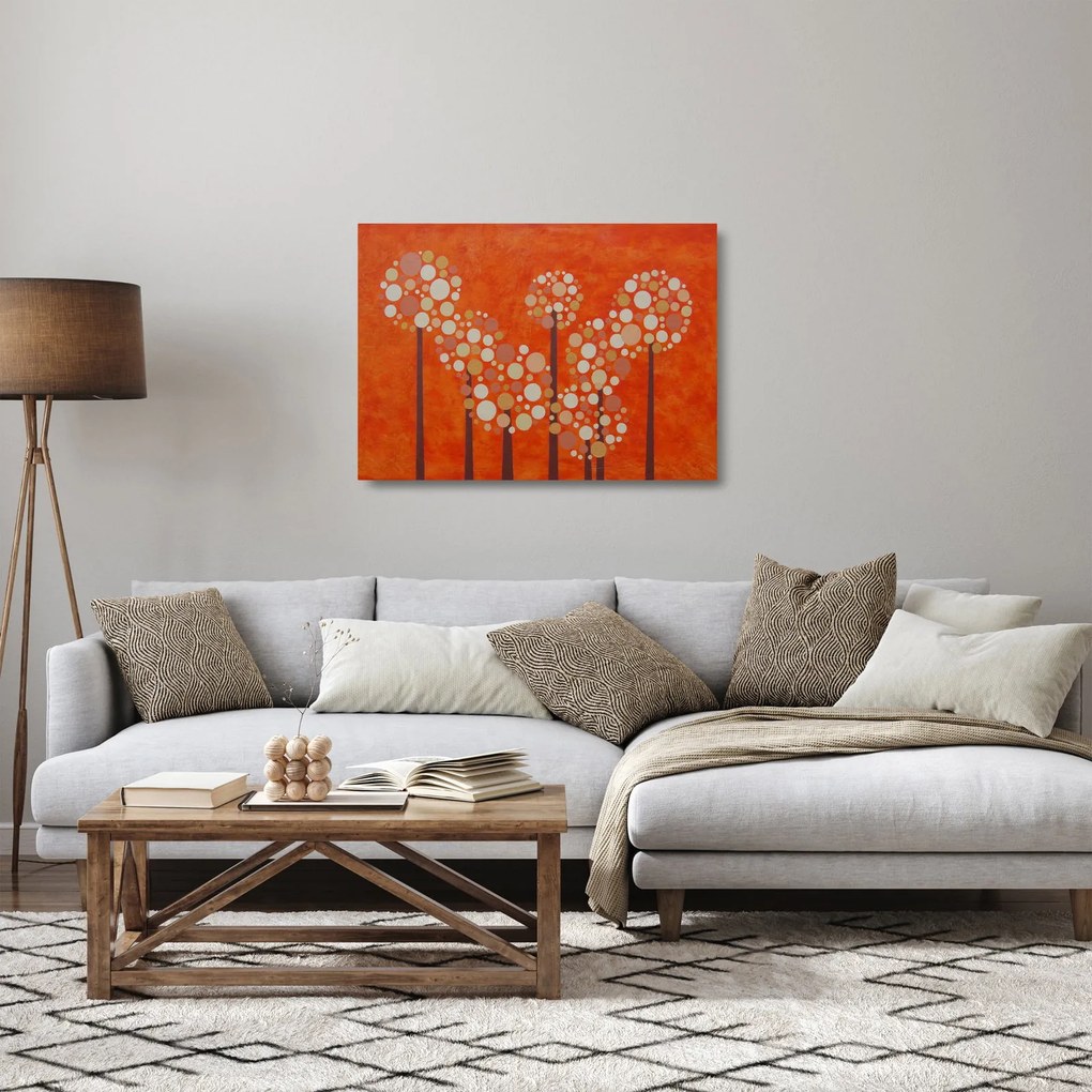 Sklenený obraz - Oranžový les (70x50 cm)
