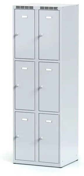 Alfa 3 Šatníková skrinka s úložnými boxami, 6 boxov, 1800 x 600 x 500 mm, otočný zámok, sivé dvere