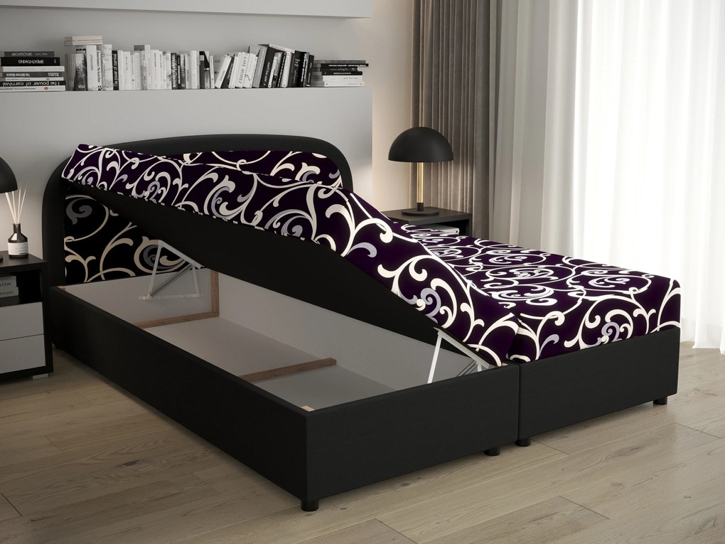 Manželská posteľ Boxspring 160 cm Brick (čierna + vzor kvet) (s matracom a úložným priestorom). Vlastná spoľahlivá doprava až k Vám domov. 1046406