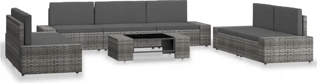 vidaXL 8-dielna záhradná sedacia súprava sivá polyratanová