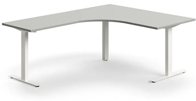 Kancelársky stôl QBUS, rohový, 1600x2000 mm, T-rám, biely rám, svetlošedá