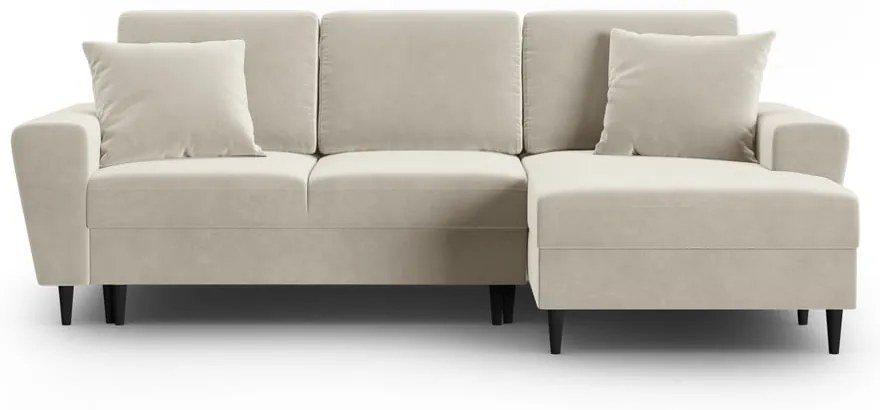 Béžová zamatová rozkladacia/s úložným priestorom rohová pohovka (pravý roh/s leňoškou) Kyoto – Cosmopolitan Design