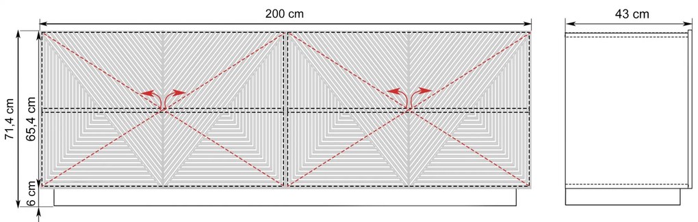 Štvordverová komoda Asha 200 cm - biely mat