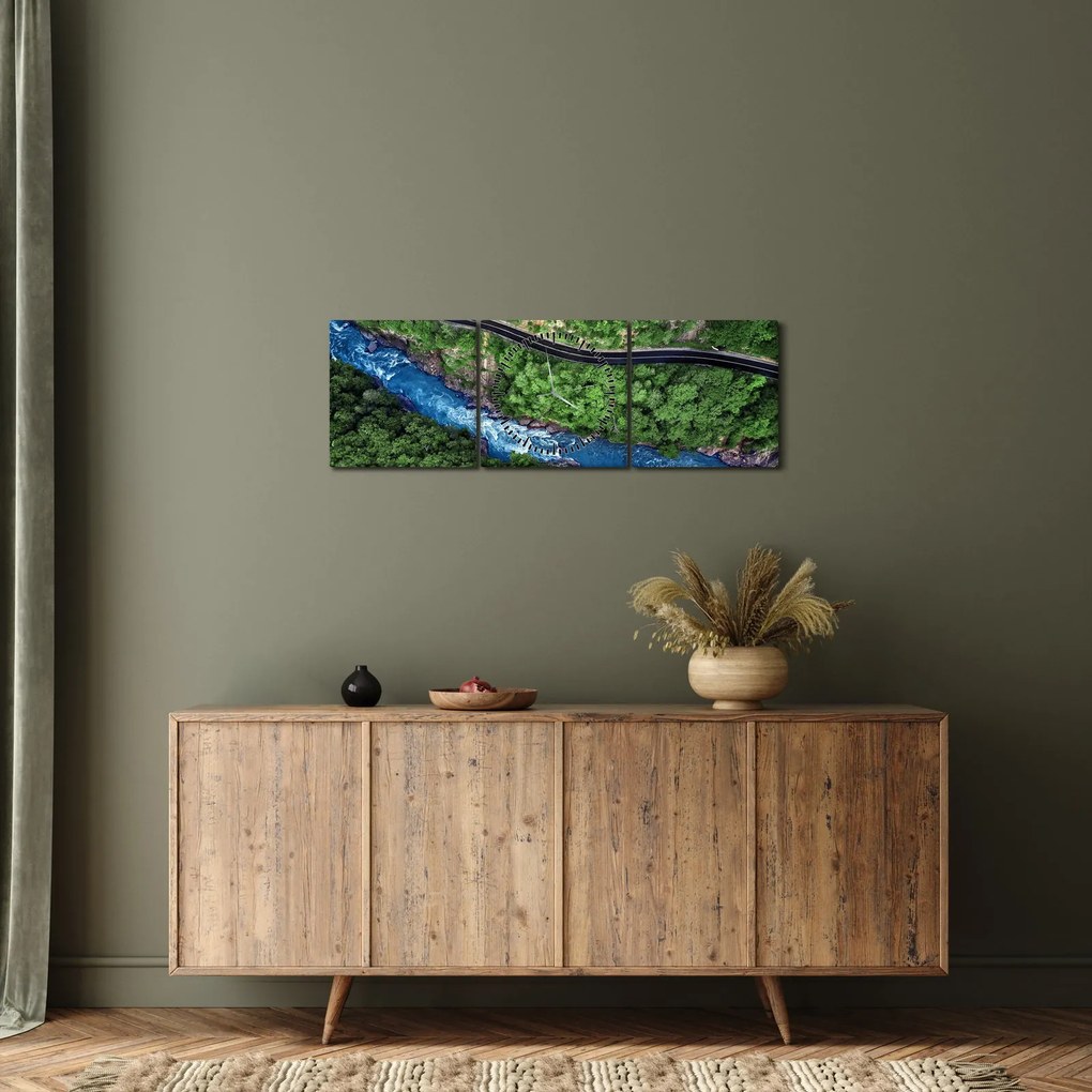 Obraz - Rieka medzi horami, Kaukaz, Rusko (s hodinami) (90x30 cm)