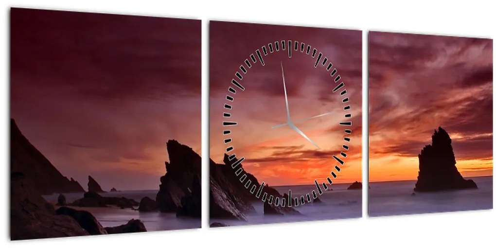 Obraz západu slnka na pobreží (s hodinami) (90x30 cm)