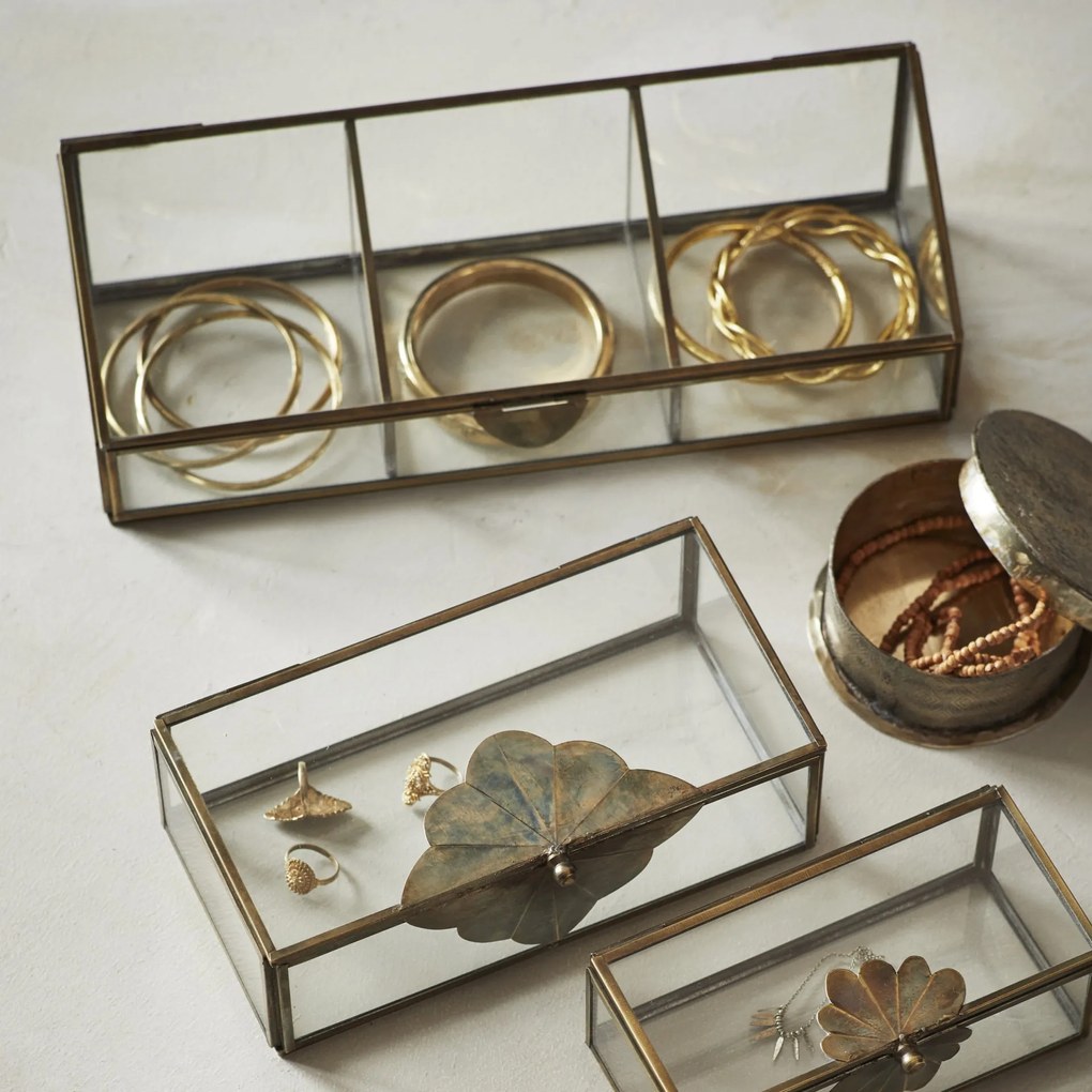 MADAM STOLTZ Sklenená krabička s priehradkami Antique Brass